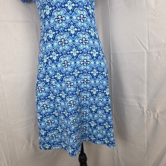 J McLaughlin Dress Womens XS Blue Green Retro Print Short Sleeve V-Neck Midi - Picture 3 of 10